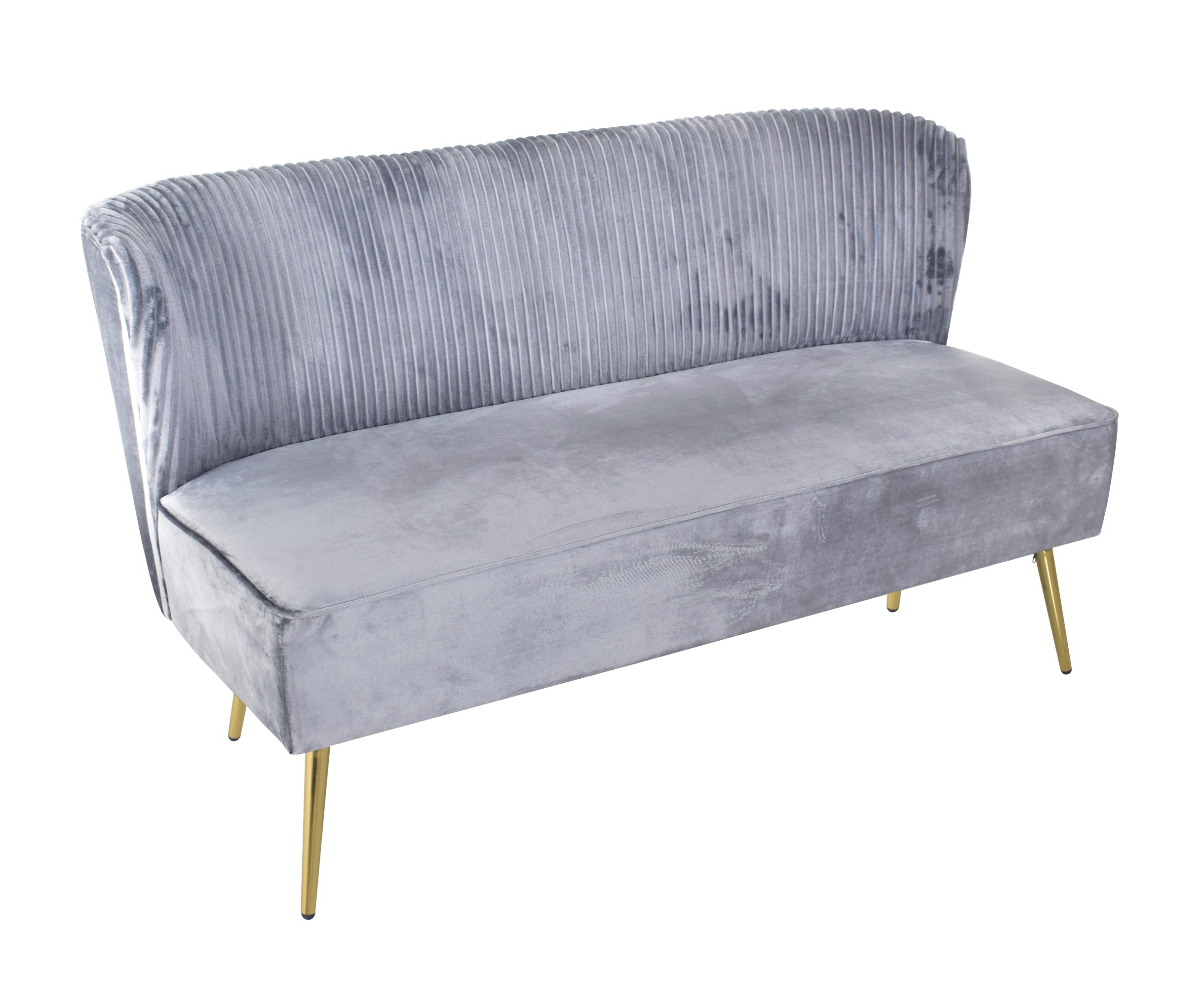 Home Design Hestie Velvet Sofa with Curved Backrest and Gold Metal Legs, Modern Armless Design for Living Room, Silver Gray