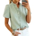 thumbnail image 6 of QASIEATN Ladies' Puff Sleeve Button Up Tops Summer Striped Stand Up Collar Fashionable Casual Loose Short Sleeved T Shirt, 6 of 6