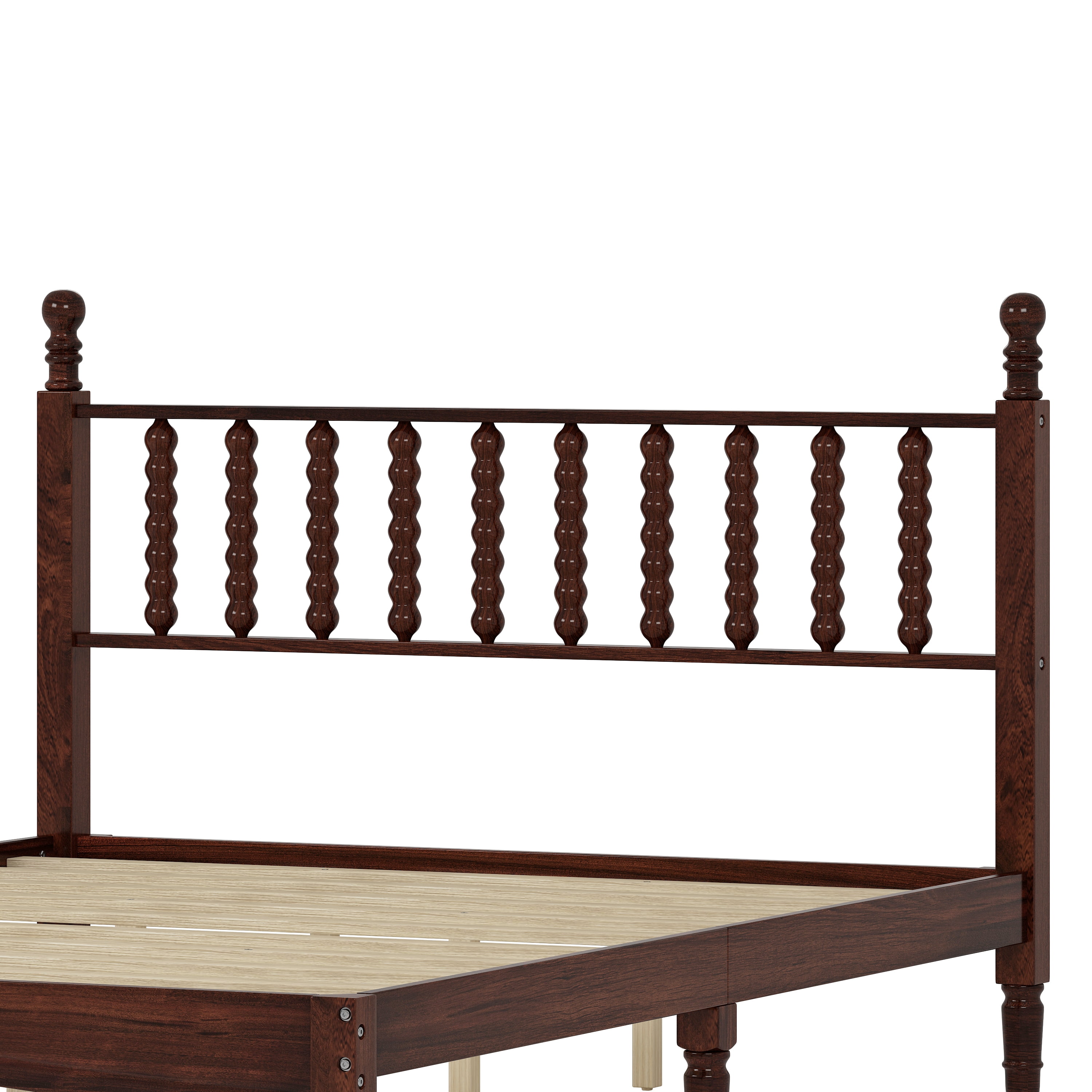 Euroco Wood Retro Style Queen Size Platform Bed with Slats for Living Room, Walnut