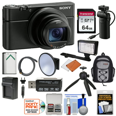 Sony Cyber-Shot DSC-RX100 VI 4K Wi-Fi Digital Camera with VCT-SGR1 Shooting Grip/Tripod + 64GB + Battery & Charger + LED Light + Backpack Kit