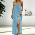 thumbnail image 4 of Women's Casual Summer Maxi Dress Spaghetti Strap Sleeveless Side Split Loose Flowy Long Cami Sun Dress For Beach Vacation Travel Night Out Outing, 4 of 7