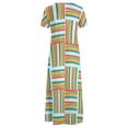 thumbnail image 5 of Robe à Blocs de Couleur Rayures Colorées Robe Maxi de Soirée Manches Courtes Esthétique Boho Plage Longues Grandes Tailles, 5 of 5