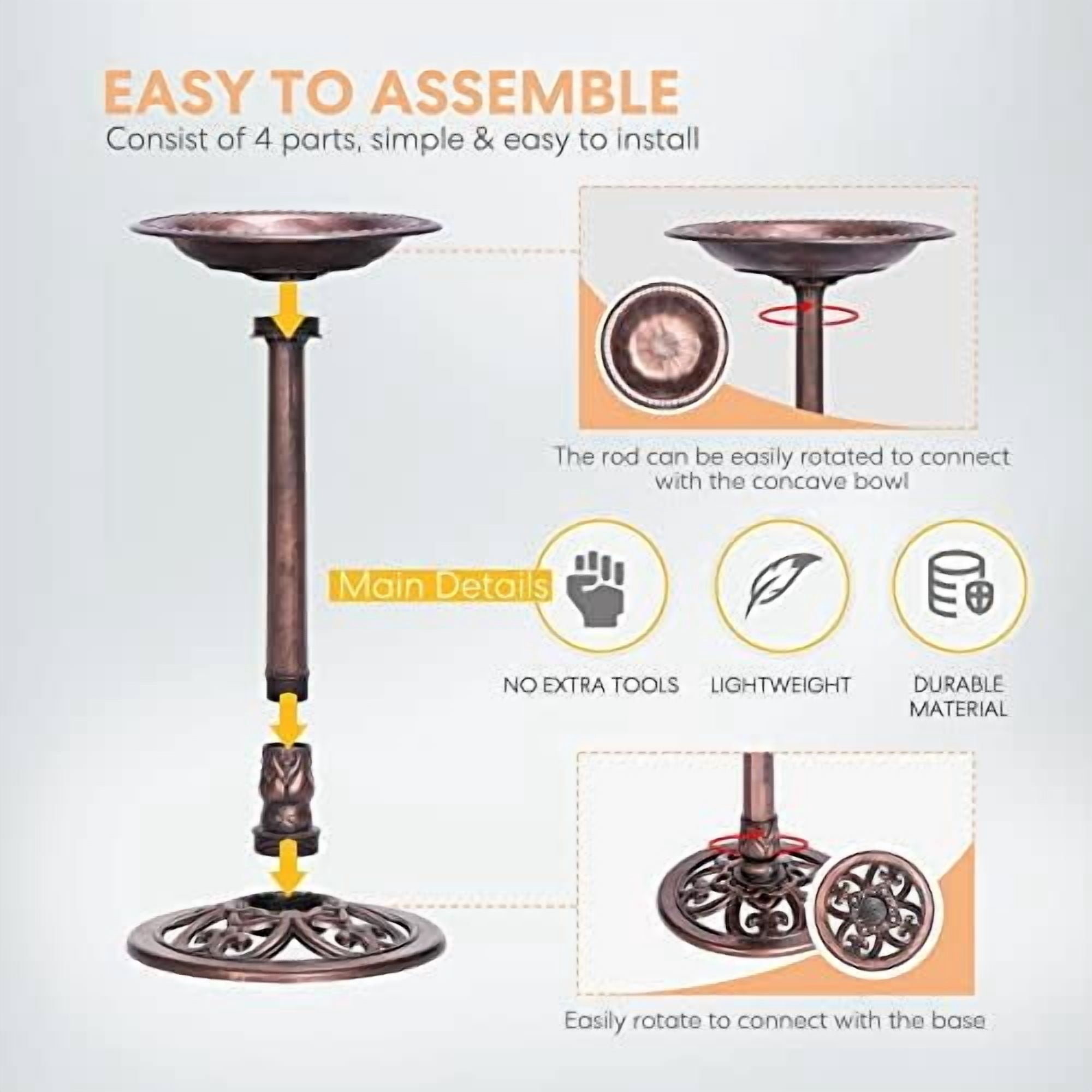 Jointown Bird Bath with Solar Fountain for Outside, Polyresin Pedestal Bird Baths with Solar Powered Pump for Outdoor, Garden, Weather-Resistant Birdbaths with 20" Bowl, Bronze