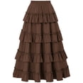thumbnail image 5 of LWavelet Tiered Ruched Asymmetrical Satin Maxi Skirt Women Gothic Style Party Casual Unique Bottoms Brown XL, 5 of 9