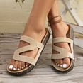 thumbnail image 4 of Rokment Beach Platform Cork Footbed Slides Sandals for Women Wide Width Comfortable Soft Sole Casual Leather Open Toe Orthopedic Walking Flat Slip on Vacation Dress Slippers Summer Shoes Beige, 4 of 7