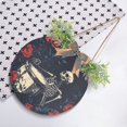thumbnail image 4 of Drumming Skeleton and Rose Front Door Porch Decoration Hanging Sign with Artificial Green Plants and Bow for Home Outdoor Indoor, 4 of 7