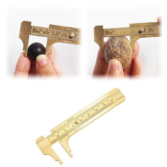 Double Scale Vernier Calipers, Brass Caliper Measuring Tool Bolt Head Size, Mini Manual Measuring Tool Pocket Caliper for Measuring Jewelry Rings Bead Wire (B, 1PC)