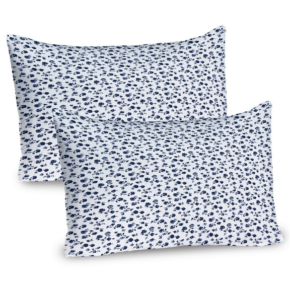 Ambesonne Floral Pillow Sham 2 Pack, Charming Flowers Art, 26"x20", Dark Blue Pale Blue
