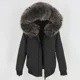 thumbnail image 2 of Parkas de invierno de alta gama de nuevo diseño para mujer, prendas de vestir exteriores de diseño corto informal, chaquetas de plumón con capucha y gran decoración de piel, 2 of 4