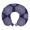 thumbnail image 1 of Ethnic Travel Pillow Neck Rest, Floral Ornament Round Mandala Paisley Inspired Retro Style, Memory Foam Traveling Accessory Airplane and Car, 12", Lavender Blue Indigo, by Ambesonne, 1 of 2