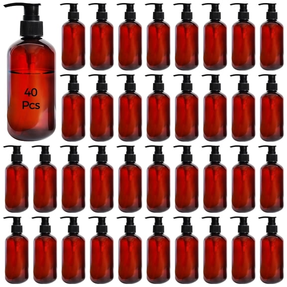 40PCS Pump Bottle Dispensers, 8oz Amber Plastic Bottles, Refillable Liquid Dispensers with Secure Pumps, Travel-size Containers for Lotion, Shampoo, Conditioner, Body Wash