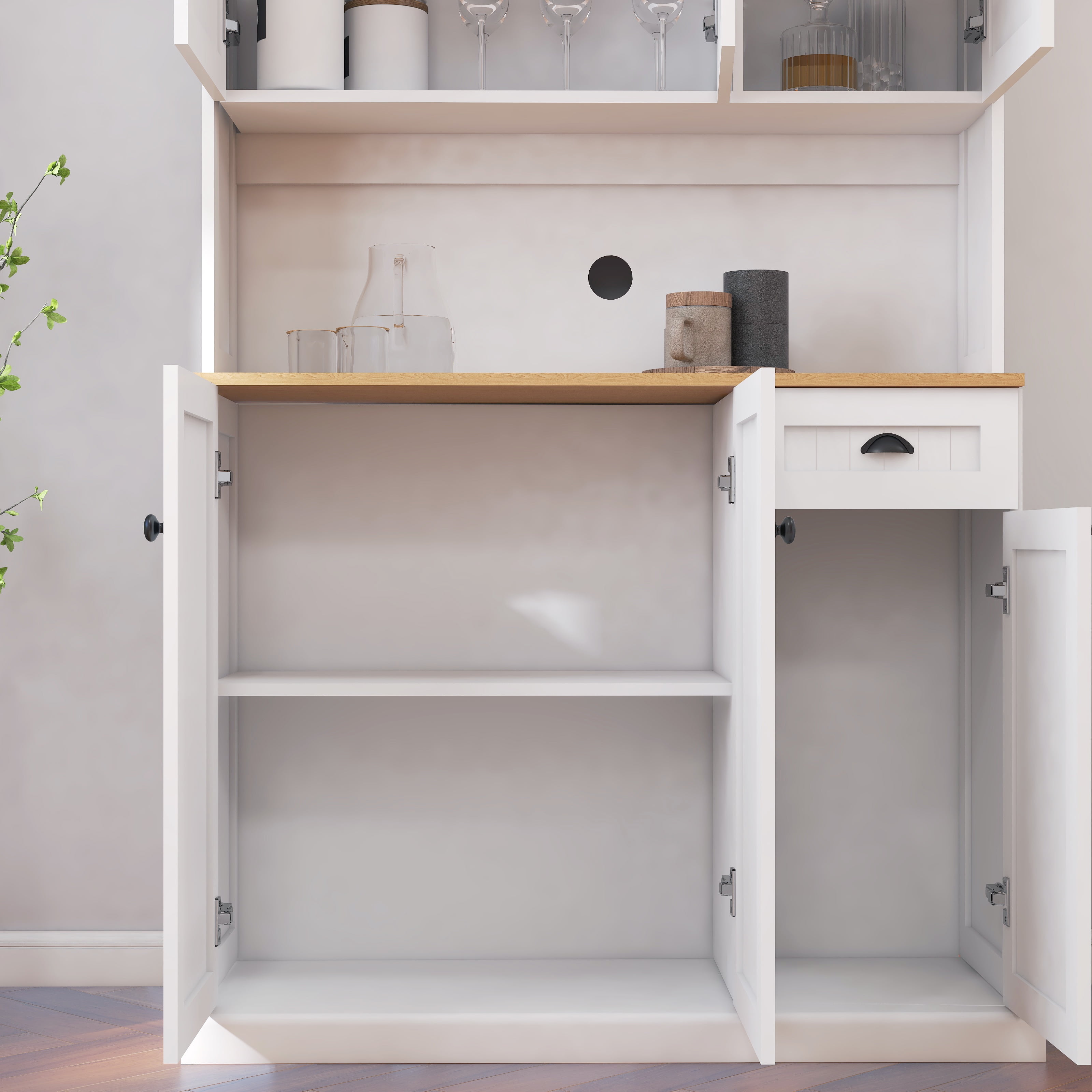 71" Kitchen Pantry Storage Cabinet with Microwave Countertop, Freestanding Hutch with 6 Doors & 1 Drawer, Adjustable Shelves, White Storage Cabinet for Kitchen Organization