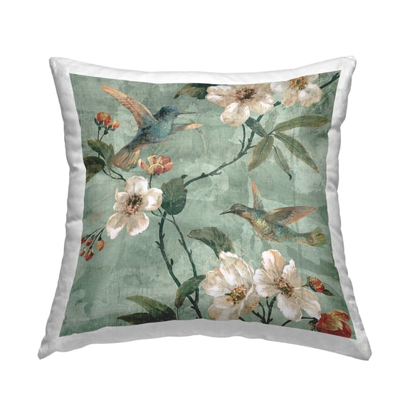 Stupell Industries Hummingbird Floral Pattern Decorative Printed Throw Pillow, 18 x 18