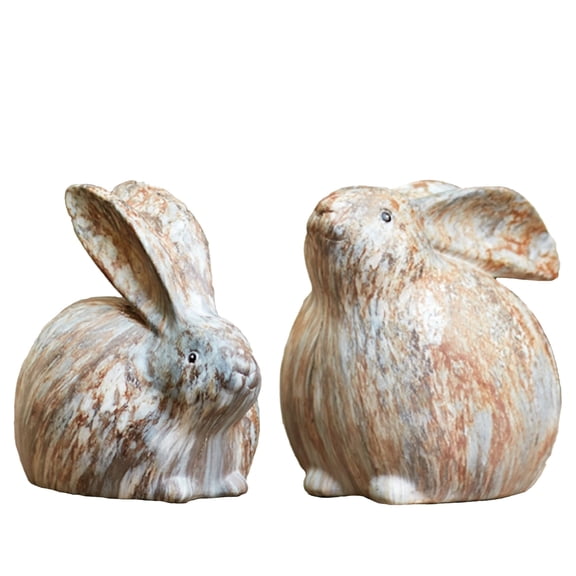 Melrose Pudgy Rabbit Figurines - 6.5" - White and Brown - Set of 2