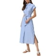 thumbnail image 2 of INSPIRE CHIC Striped Dress for Women Casual Button Down Side Slit Belted A Line Summer Midi Dresses M Blue and White, 2 of 6