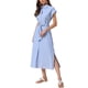 thumbnail image 2 of Vestido a rayas INSPIRE CHIC para mujeres, casual, con botones, abertura lateral, con cinturón, estilo A, vestido midi de verano, L azul y blanco, 2 of 6