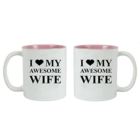 I Love my Awesome Wife Ceramic Coffee Mug Bundle Set - Great for Valentines Day, Christmas,