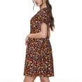 thumbnail image 2 of Picia 70s Groovy Hippie Retro Pattern Women's Short Sleeve Summer Dress Pleated Loose Swing Knee Length Short Sleeve Swing Dresses, 2 of 6