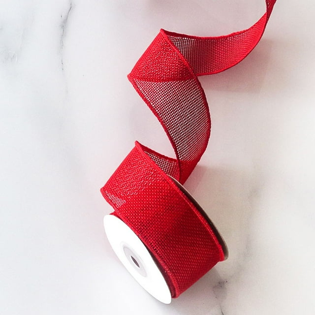 5 Yards Burlap Wired Ribbon,1.57 Inch Burlap Ribbon,Christmas Ribbon Wired,Christmas Tree Decorations,Christmas Wired Edge Ribbon For Gift Wrapping, Xmas Tree Wreaths Decoration,Bow Crafts,Red
