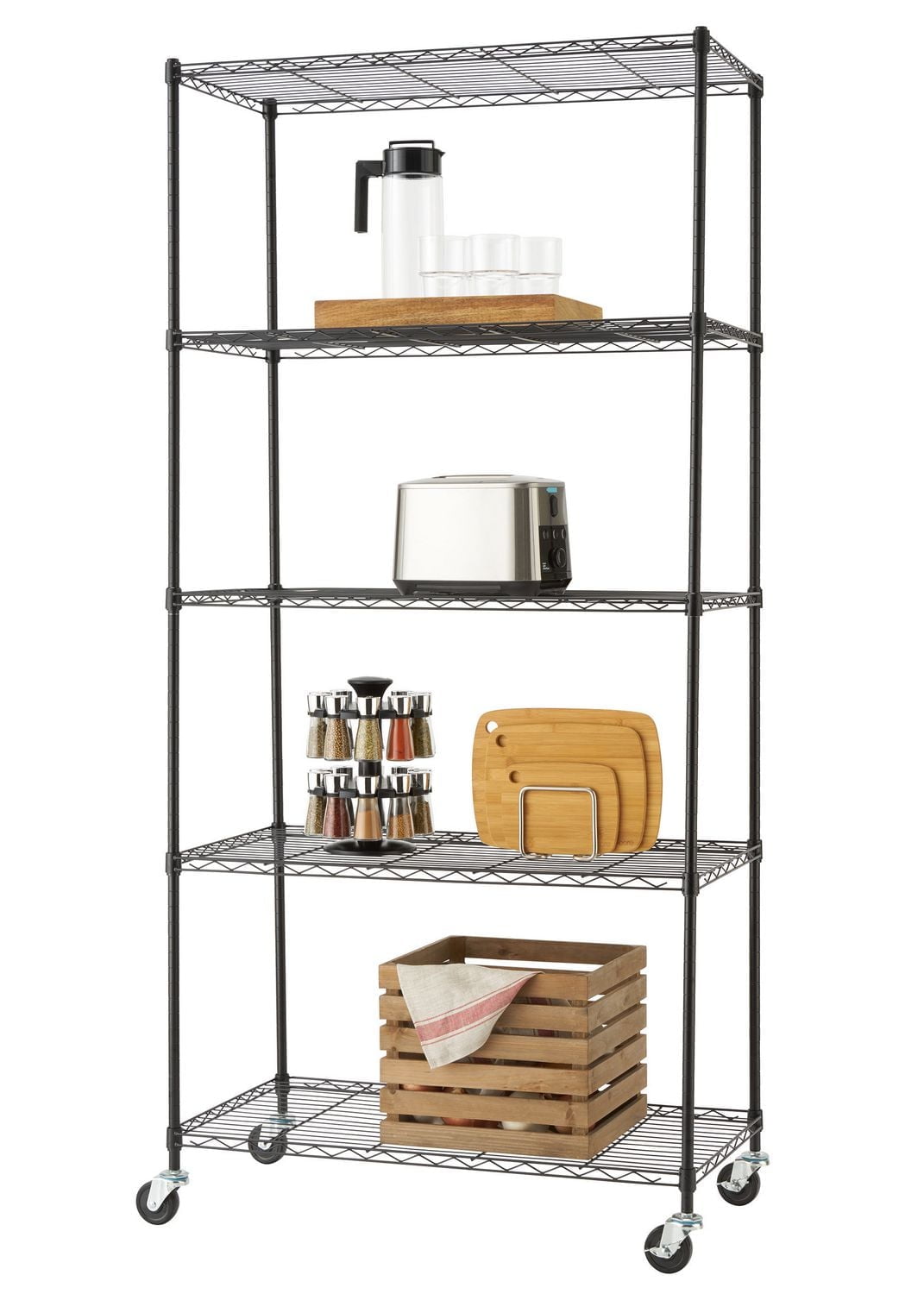 TRINITY Basics 5-Tier Wire Shelving Rack | 36 x 18 x 76 | Includes Wheels | NSF | Black