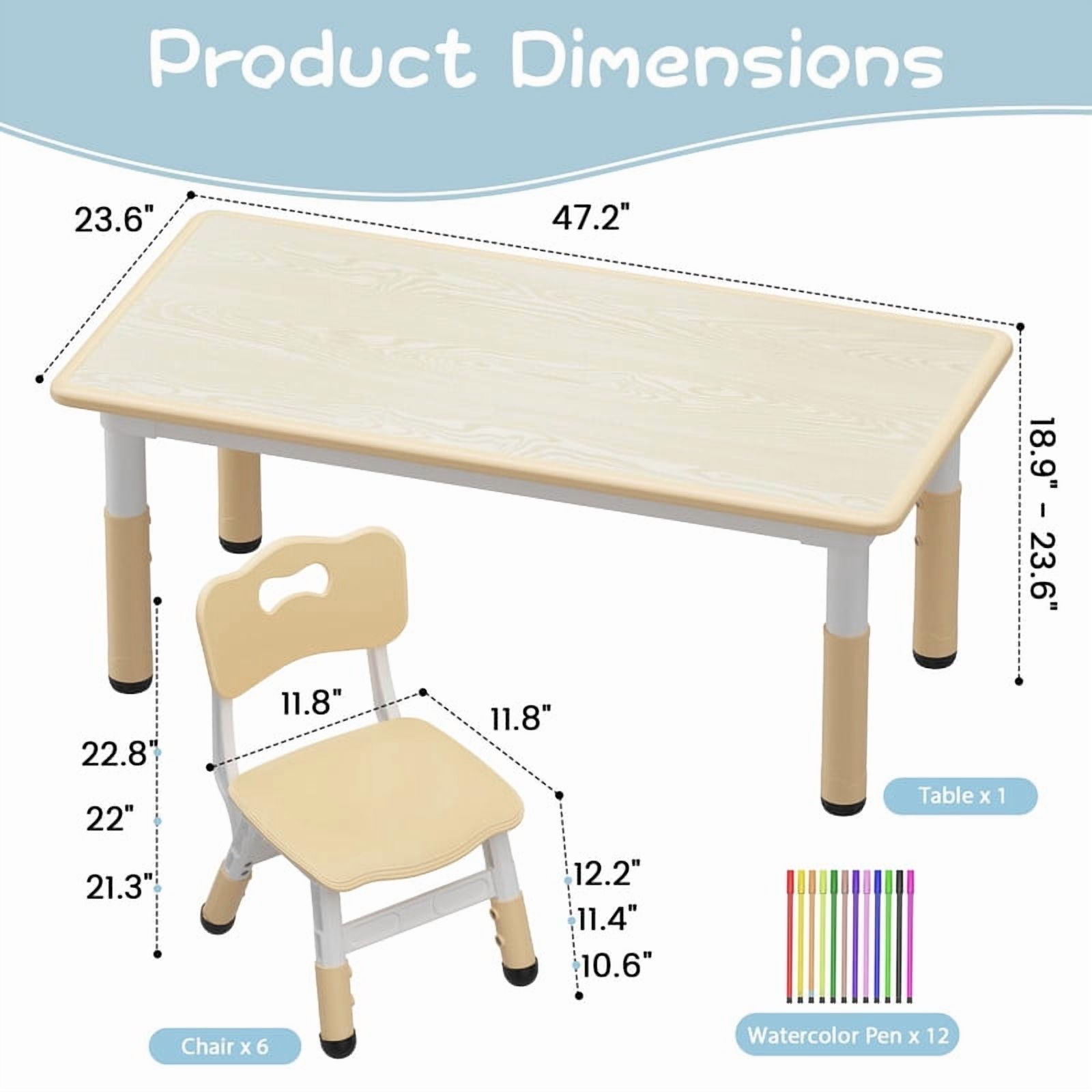 Towallmark 47.2" x 23.6" Kids Table and Chairs Set, Adjustable Height Childrens Table with 4 Chairs, Toddler Activity Table Set for Ages 3-10, Graffiti Top Non Slip Legs 300Lbs Capacity