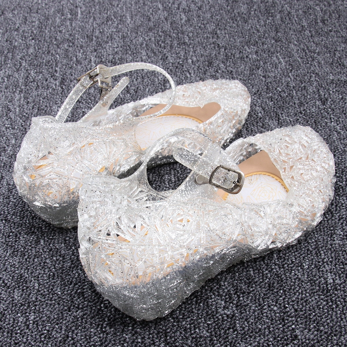 COVOYYAR Women's Vintage Thick Heeled Jelly Sandals - Crystal Beach Shoes For Summer