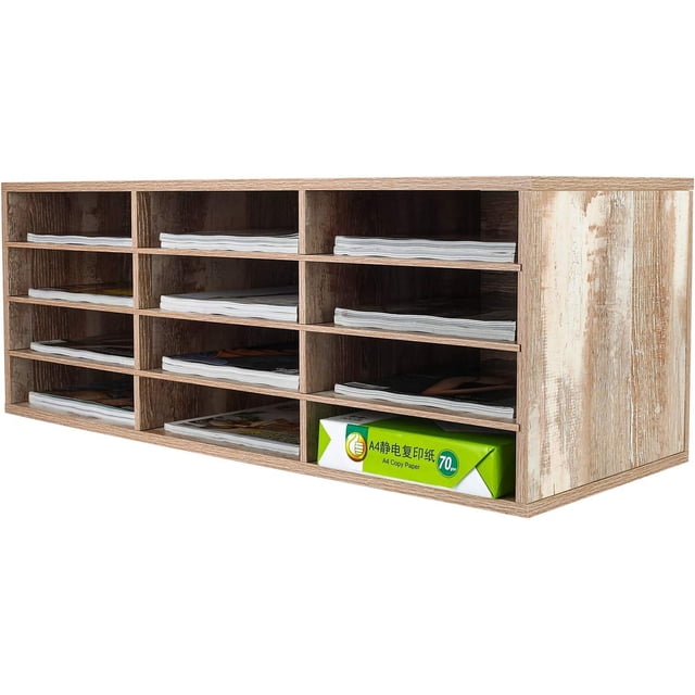 Wood Desktop Literature Organizer Adjustable File Sorter Mail Center Magazine Holder Paper Storage Cabinet Classroom Keepers Mailbox Layers and Columns) Antique