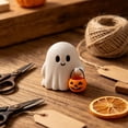 thumbnail image 3 of 3D Printed Plastic Ghost Figurine,4Pc White Ghost Tabletop Statue, Halloween Ghost Decor, Mini Ghost Ornament with Pumpkin Bucket, Cute Ghost Desktop Decoration for Mantel, Shelf, 3 of 5
