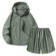 thumbnail image 1 of Hooded Sun Protection Jacket and Short Pants Suit for Men, Breathable Polyester Outdoor Fishing Exercise Set, Black S, 1 of 9