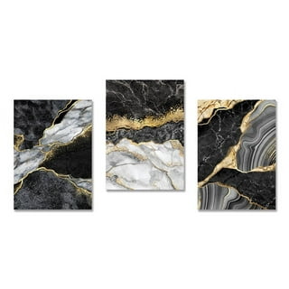 Abstract Wall Art Black White Canvas Painting Marble Mosaic With