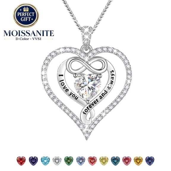 Beautlace 925 Sterling Silver 1CT Heart Moissanite Necklace,I Love You Forever and Always Birthstone Moissanite Jewelry Gift for Women