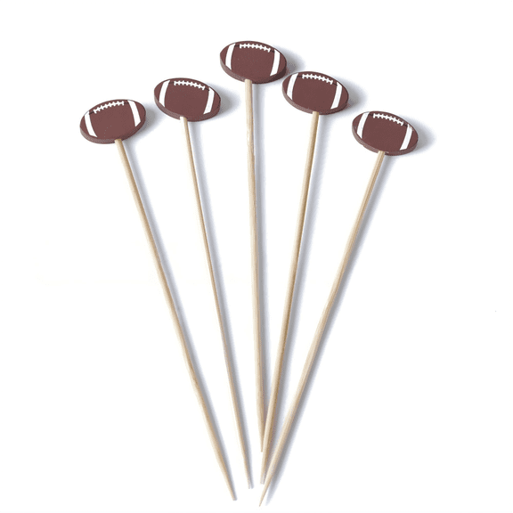 Sinkoo 100pcs Football Cocktail Picks Decorative Toothpicks Fruit Sandwich Skewers Dessert Sticks for Rugby Ball Super Bowl League Sports Catered Events Decorations Party Supplies