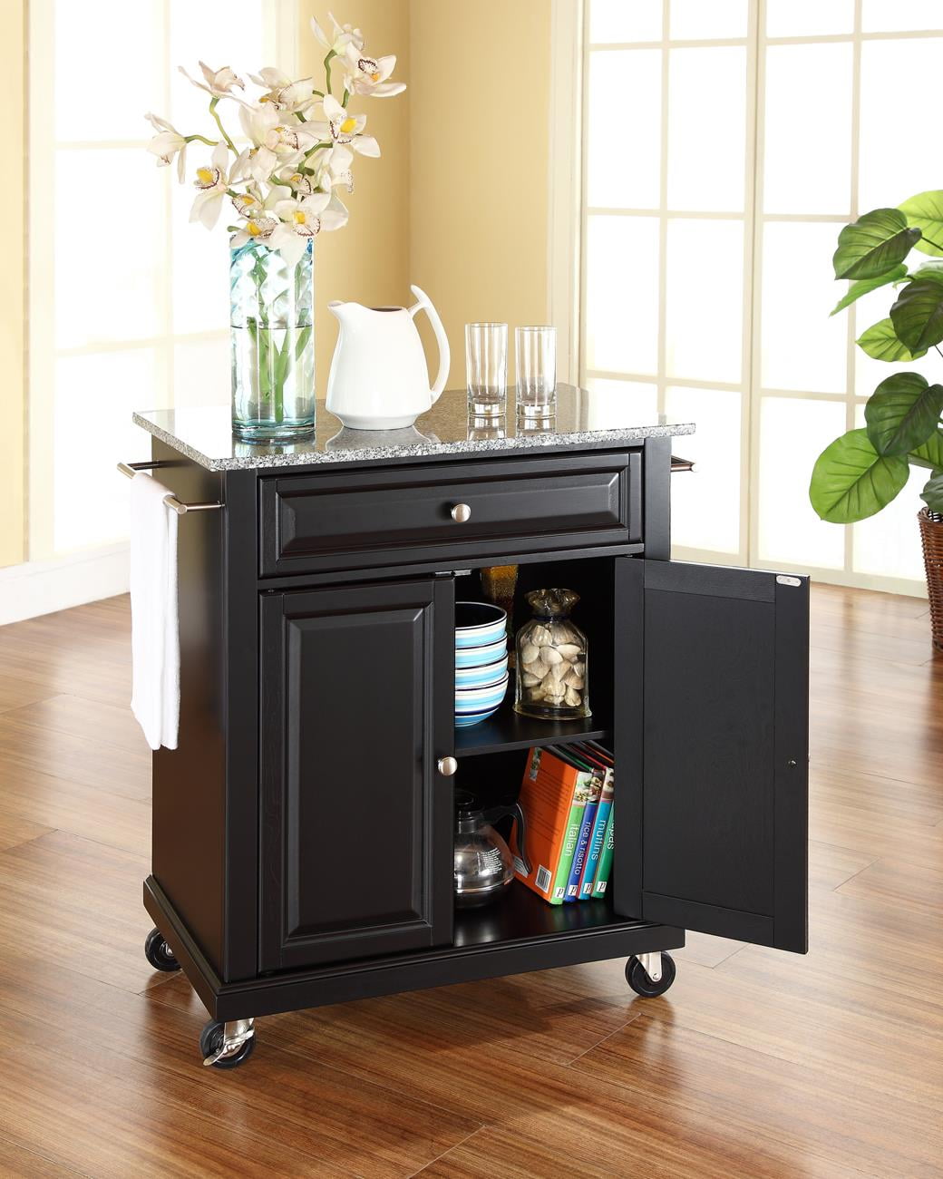 Crosley Furniture Solid Granite/Wood Portable Kitchen Cart in Black/Gray