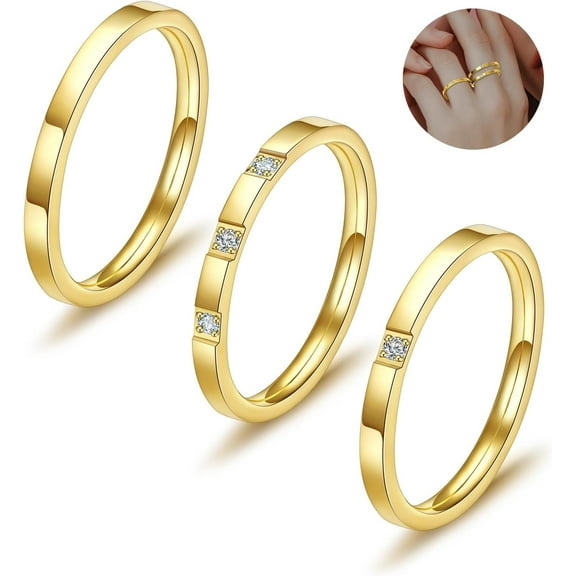 3 PCS Gold Stackable Rings Set for Women,18K Gold Plated Stacking Knuckle Ring,Gold Knuckle Women Rings Set