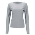 thumbnail image 3 of Autumn And Winter Women's Solid Color Long Sleeved Round Neck Shirt Ribbed Knitted Slim Casual Sweater Dark Tee Short T Shirt T Pack Plain Long Sleeve Shirt Women Shirts for Women Long Sleeve Hiking, 3 of 7