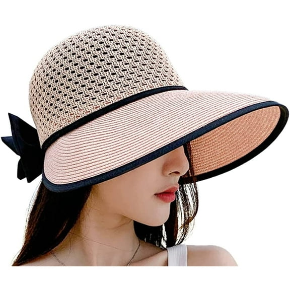 CoCopeaunts Women's Straw Bucket Hats Beach Sun Hats UV Protection Cute Straw Fisherman Hats Bow Breathable Summer Vacation Rain Hats