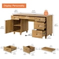 thumbnail image 3 of WAMPAT Home Office Furniture Set, 58" Executive Desk with Charging Station and Cabinet, 3-Column 71" Tall Bookcase with Doors and Adjustable Shelves for Living Room, Dark Brown Wood, 3 of 10