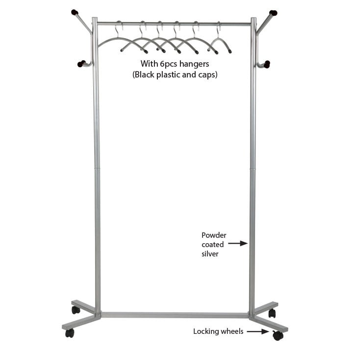 Coat Hanger Stand with Locking Wheels, 8 Hangers, 6 Matching Coat