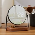 thumbnail image 3 of Better Homes & Garden Indoor Tabletop LED Mirror Faced Alarm Clock with Medium-tone Woodgrain Trinket Tray, 3 of 6