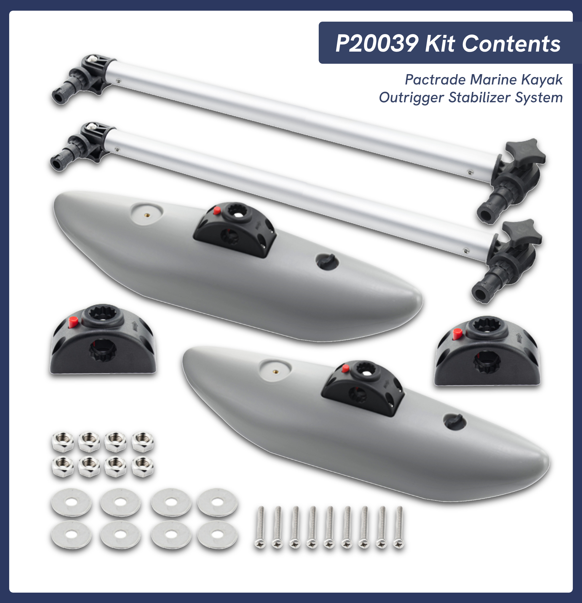 Pactrade Marine Kayak Outriggers/Stabilizers System - HDPE Canoe/Kayak Stabilizers for Fishing, Paddling, and More | Stand-up Assistance | Avoid Capsizing