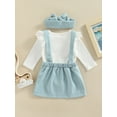 thumbnail image 4 of Bagilaanoe 3PCS Newborn Baby Girls Skirt Set Long Sleeve Ribbed Snap Romper Tops + Suspender Skirt + Headband 3M 6M 12M 18M Casual Outfits, 4 of 9