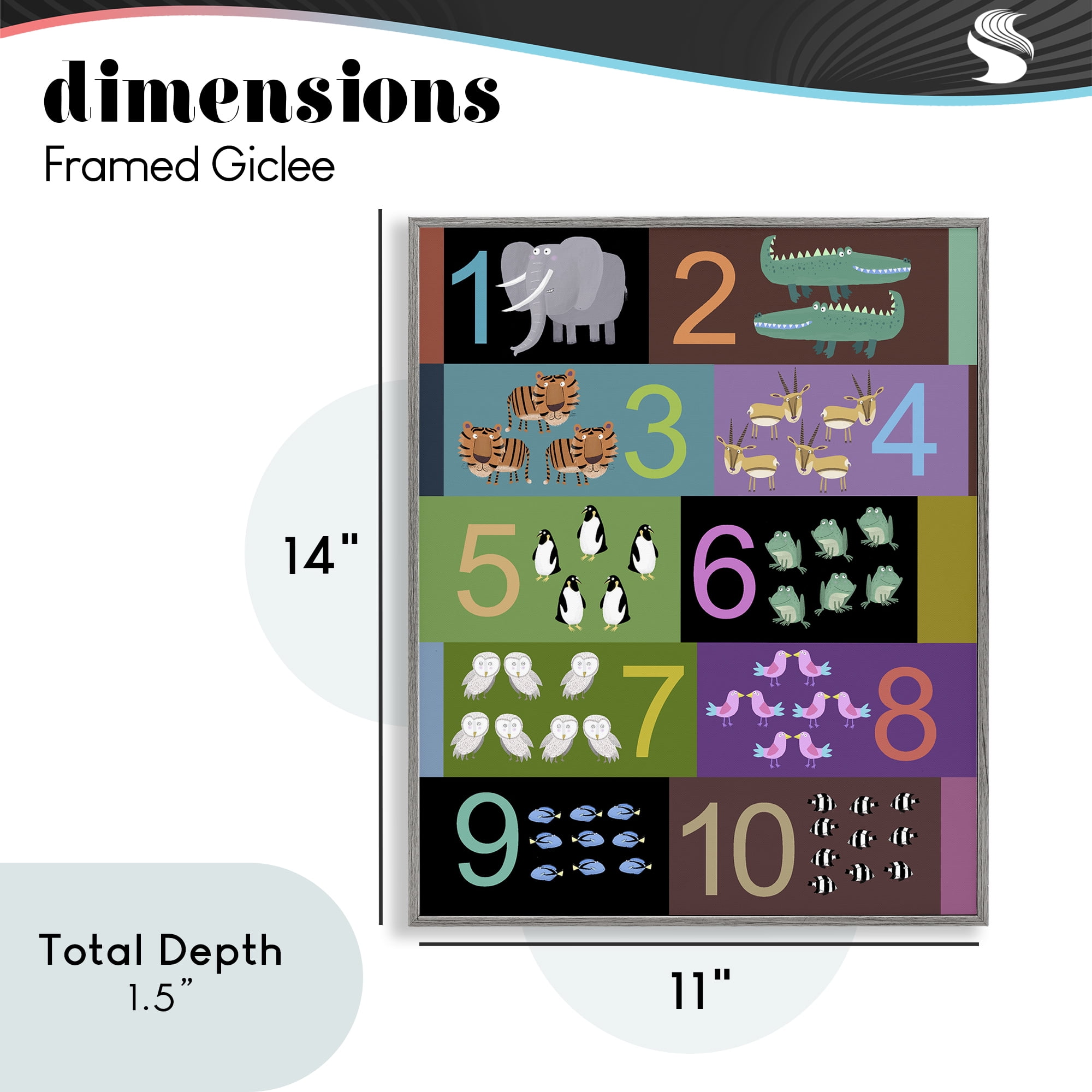 Blocked Kid's Educational Counting Gray Framed Giclee Art, design by Carla Daly
