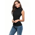 thumbnail image 3 of 2 Pack Women's Sleeveless Turtleneck Tank Top - Slim Fit Stretchy Basic Layer Shirt (Black & Tan), 3 of 5
