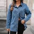 thumbnail image 5 of ClodeEU Women's Denim Collar Jacket with Pocket ,Casual Spring Summer Loose Coat Blue,Womens Plus L, 5 of 9
