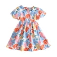 thumbnail image 1 of XASZHN Tenue de Jeu Extérieure Fille Tout-Petit Été Imprimé Floral Manches Courtes Col Carré Dos Nu Robe Décontractée Colorée Bleue 4 Ans Robes pour Filles, 1 of 9