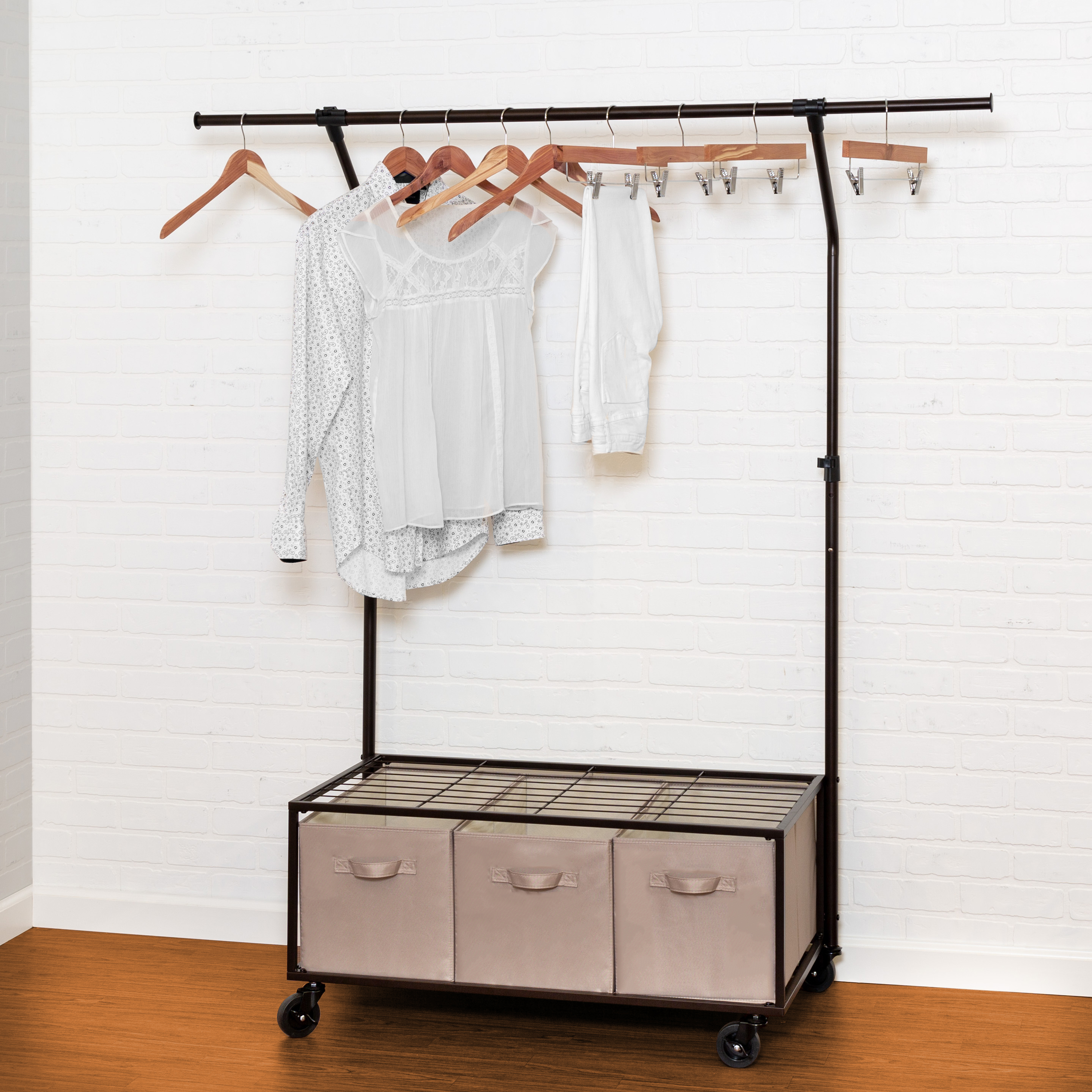 Honey Can Do Free Standing Closet with Garment Bar and Bins, Plus Shirt