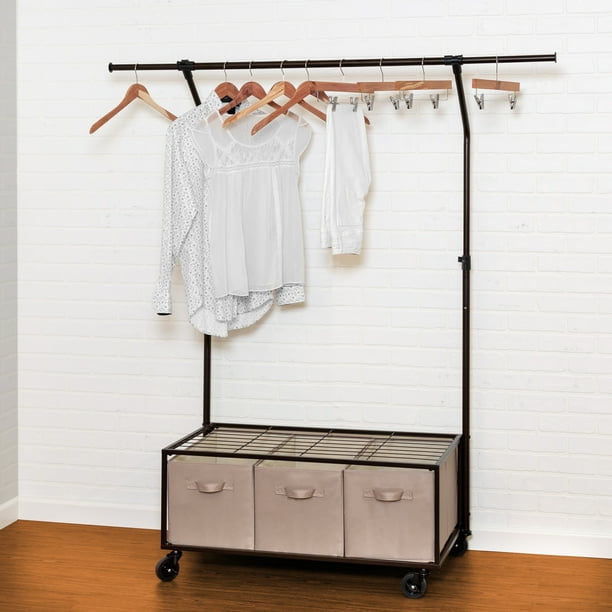 Honey Can Do Free Standing Closet with Garment Bar and Bins, Plus Shirt