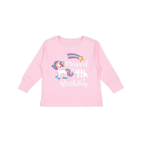 Inktastic Magical 4th Birthday Rainbow Unicorn with Star Boys or Girls Long Sleeve Toddler T-Shirt