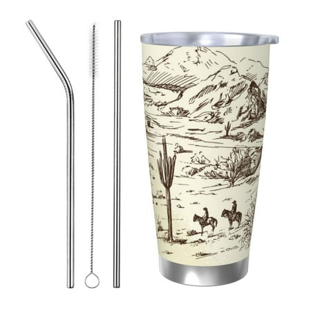 

Gukieu Wild West Desert With Cowboys Print 20OZ Car Cup Vacuum Stainless Steel Leak-proof Thermos Cup Unisex Suitable for Home Outdoor and Sports-Straw Three-piece Set
