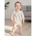 thumbnail image 4 of Cjfdfy Newborn Baby Girl Spring Fall Outfit Cotton Gauze Baby Clothes Bubble Romper Infant Long Sleeve Square Neck Bow Decor Jumpsuit Bodysuit Playsuit, 4 of 9